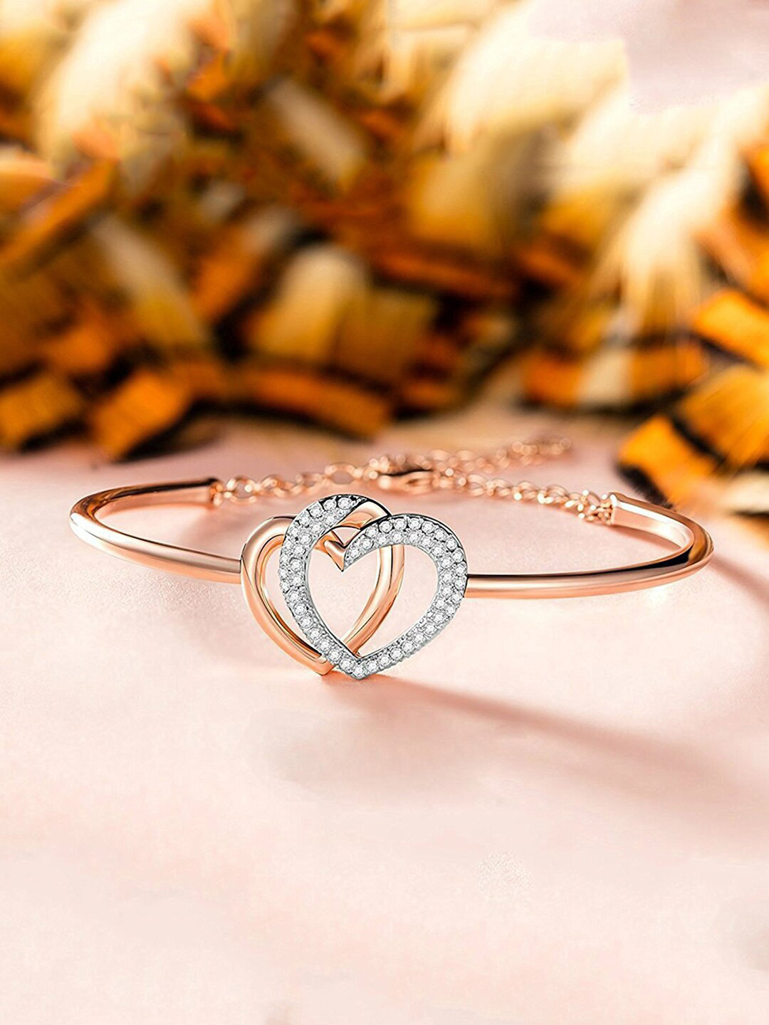 

Yellow Chimes Women Rose Gold-Plated & White Valentine Love Heart Crystals Bracelet