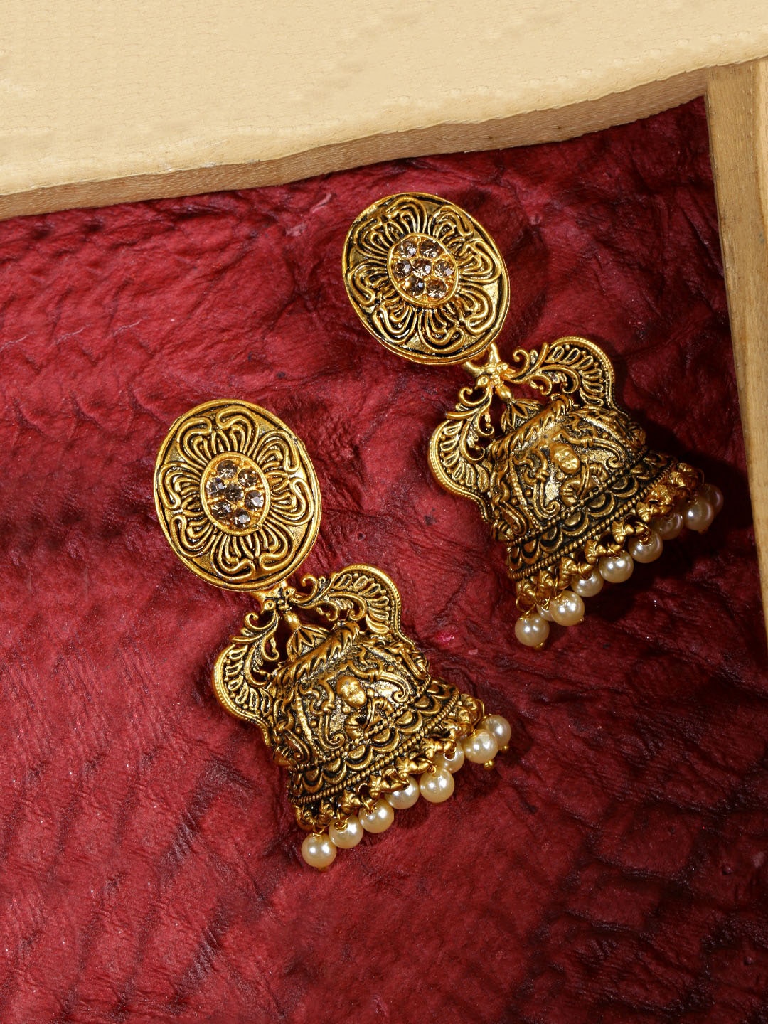

Yellow Chimes Gold-Toned Oxidised Classic Drop Earrings