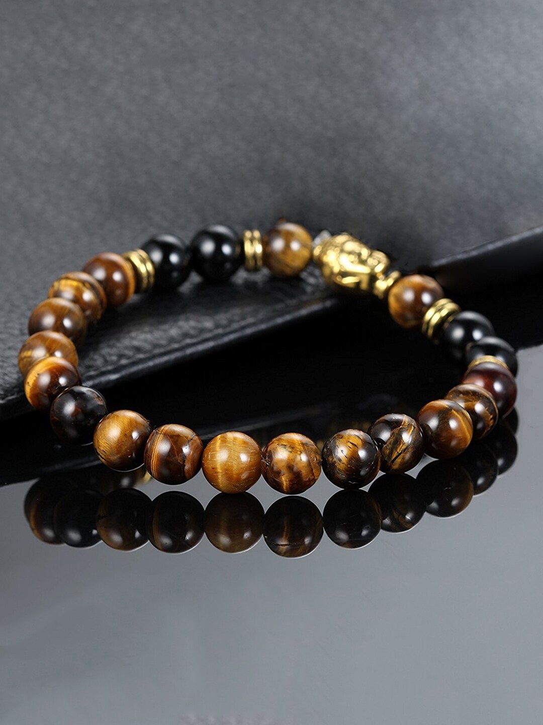 

Yellow Chimes Unisex Black & Brown Buddha Onyx Charm Bracelet