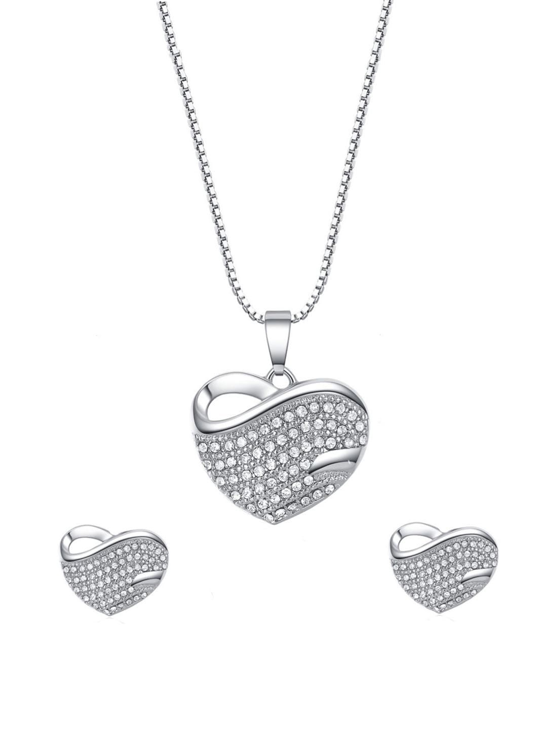

Yellow Chimes Silver-Toned & Rhodium-Plated Stone Studded Jewellery Set