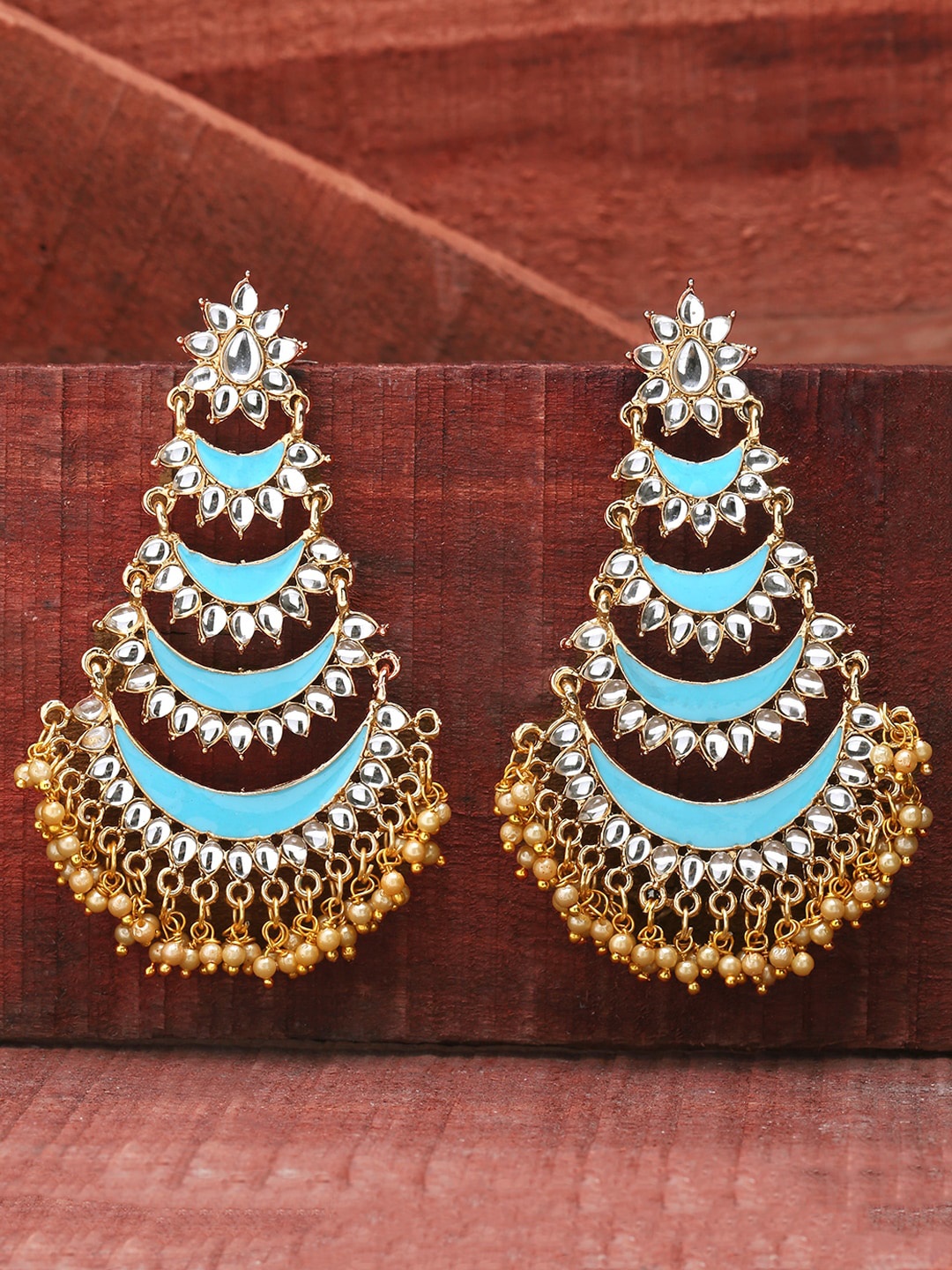 

Yellow Chimes Gold-Toned & Turquoise Blue Classic Chandbalis Earrings