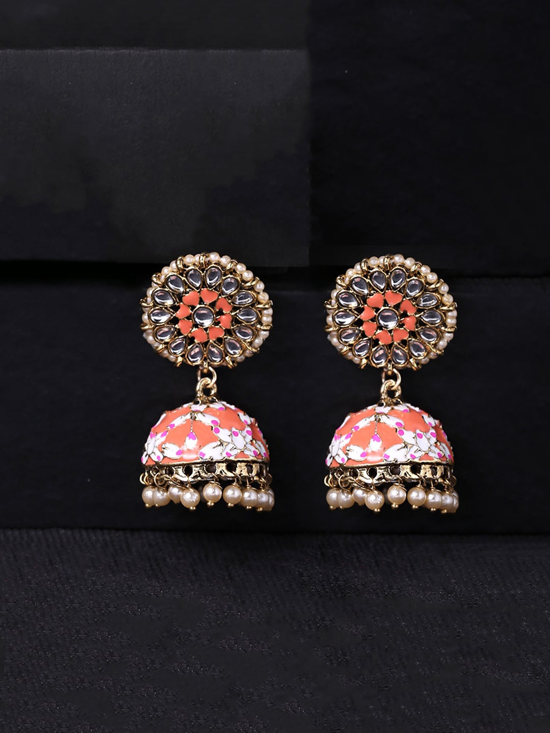

Yellow Chimes Woman Gold-plated Meenakari Handcrafted Jhumki Earrings, Peach