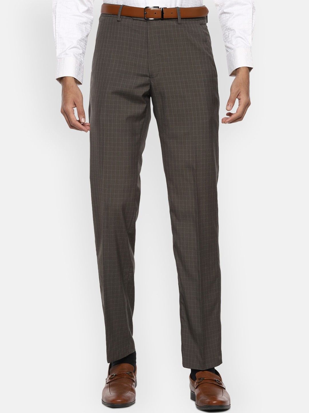

Van Heusen Men Brown Checked Trousers