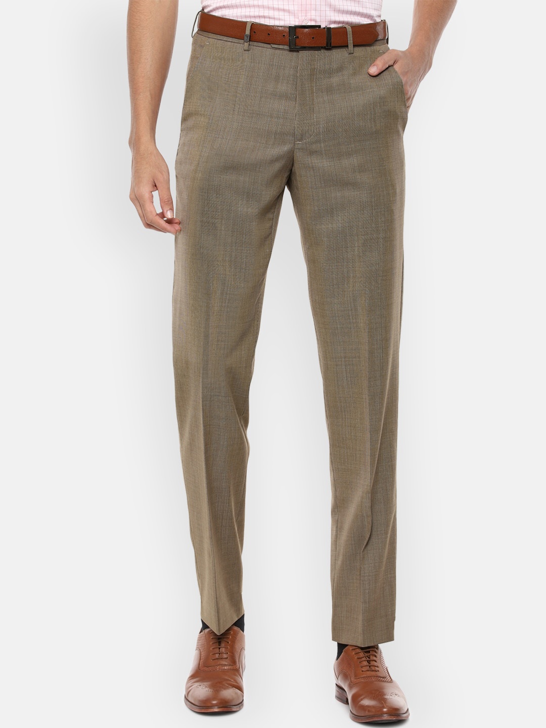 

Van Heusen Men Brown Textured Trousers