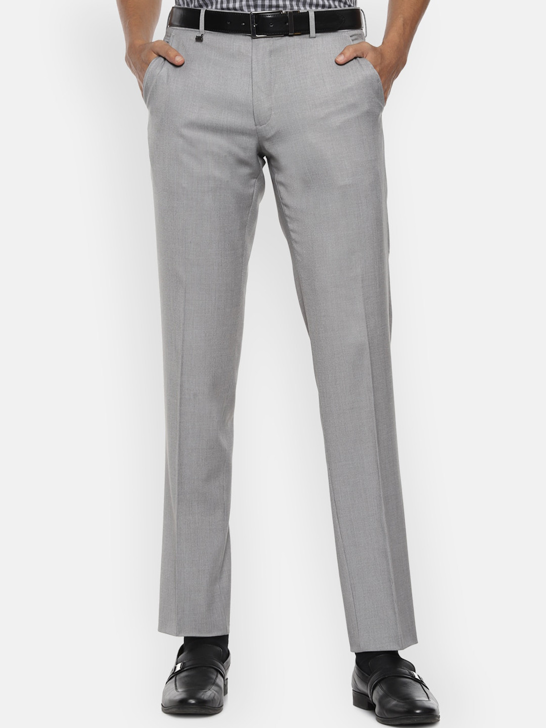 

Van Heusen Men Grey Textured Slim Fit Trousers