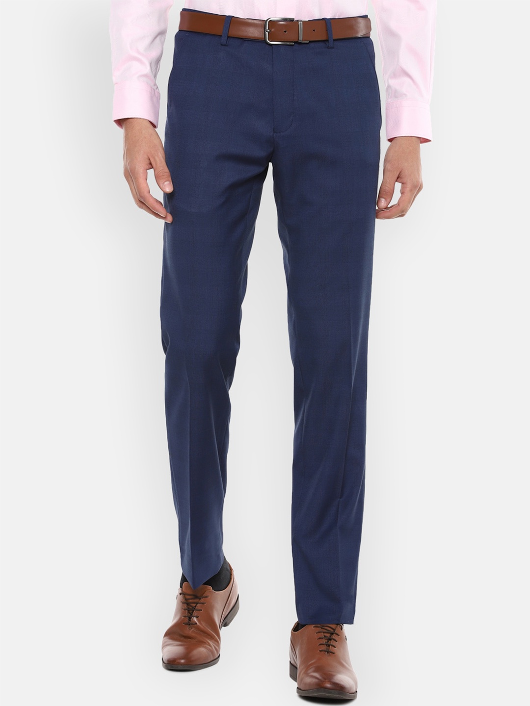 

Van Heusen Men Navy Blue Checked Slim Fit Trousers