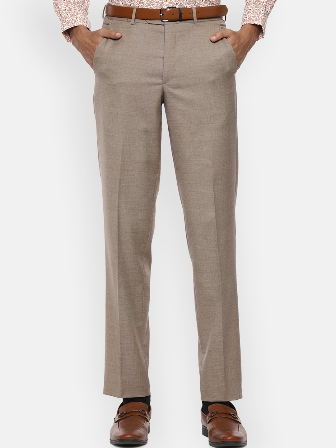 

Van Heusen Men Khaki Textured Trousers