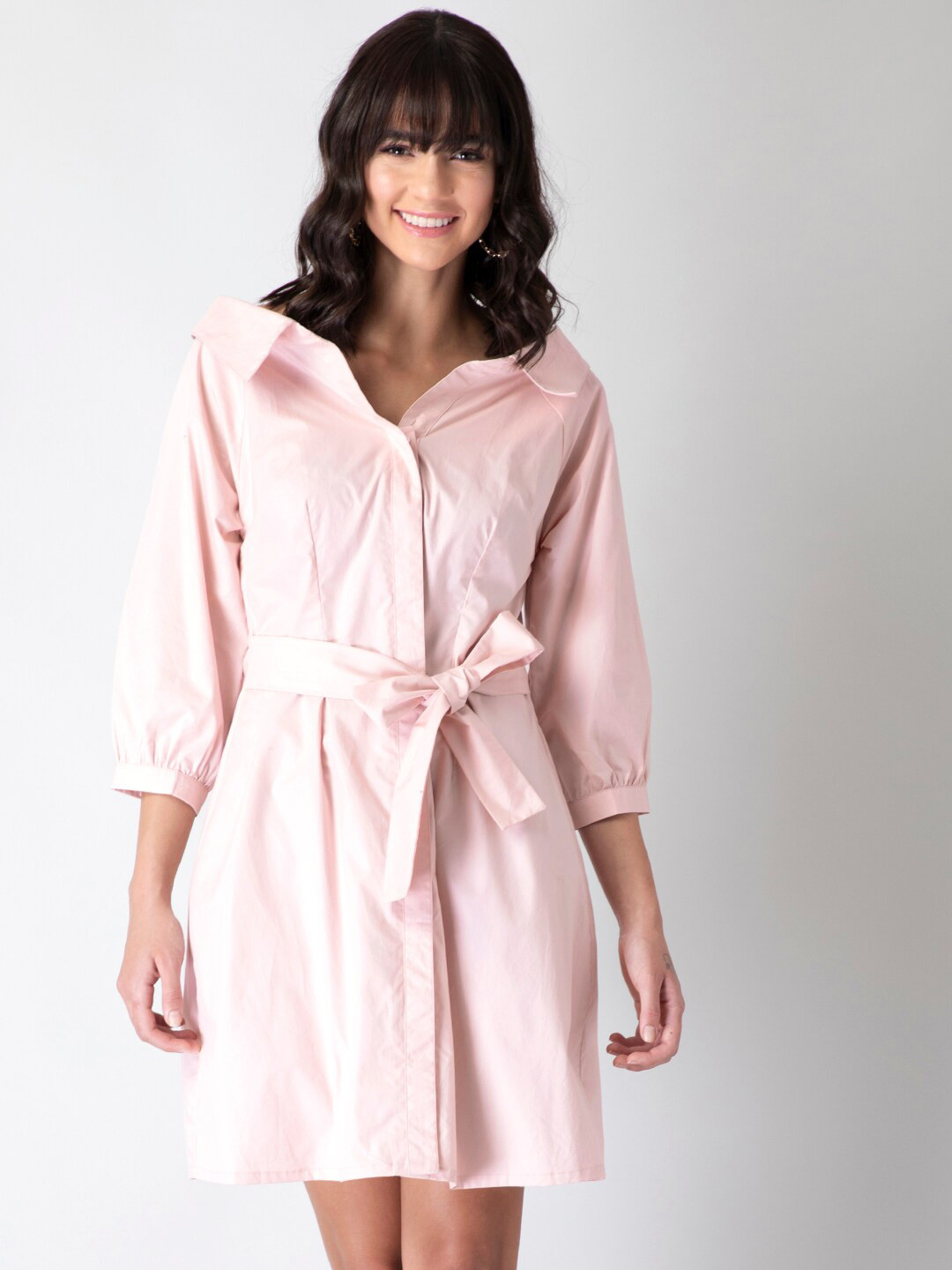 

FabAlley Women Pink Solid Pure Cotton Shirt Dress