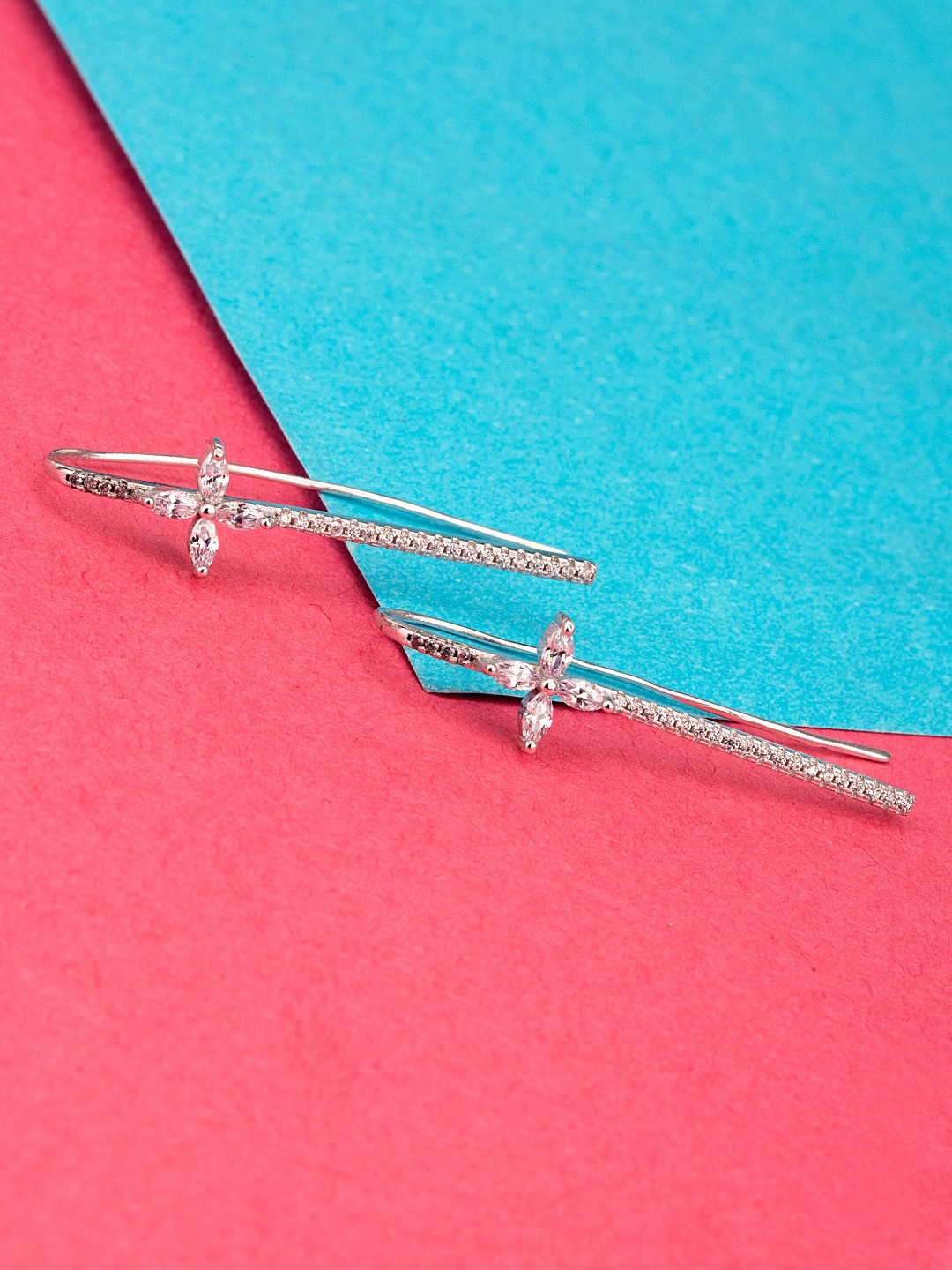 

Voylla Silver-Toned Geometric Drop Earrings