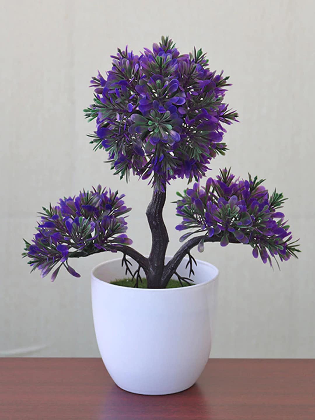 

TIED RIBBONS Purple & Green Artificial Bonsai Plant with White Pot