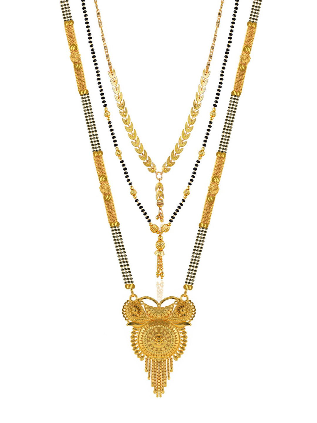 

Brandsoon Set Of 3 Gold-Plated & Black Beaded Mangalsutra