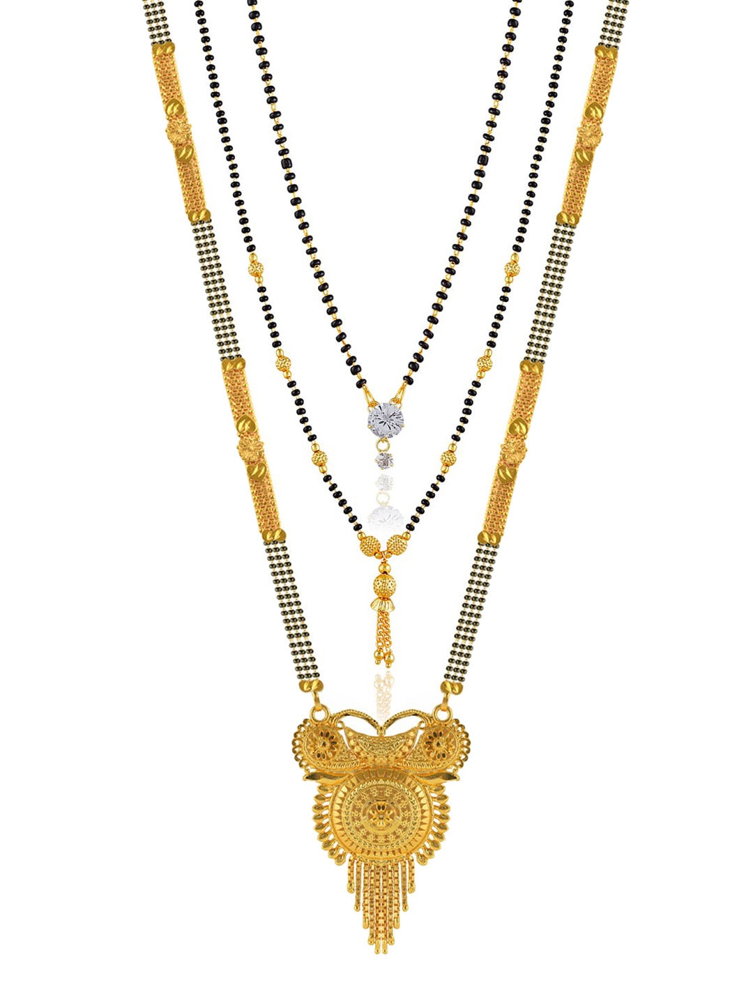 Brandsoon Set of 3 Gold-Plated Black Beaded Mangalsutra