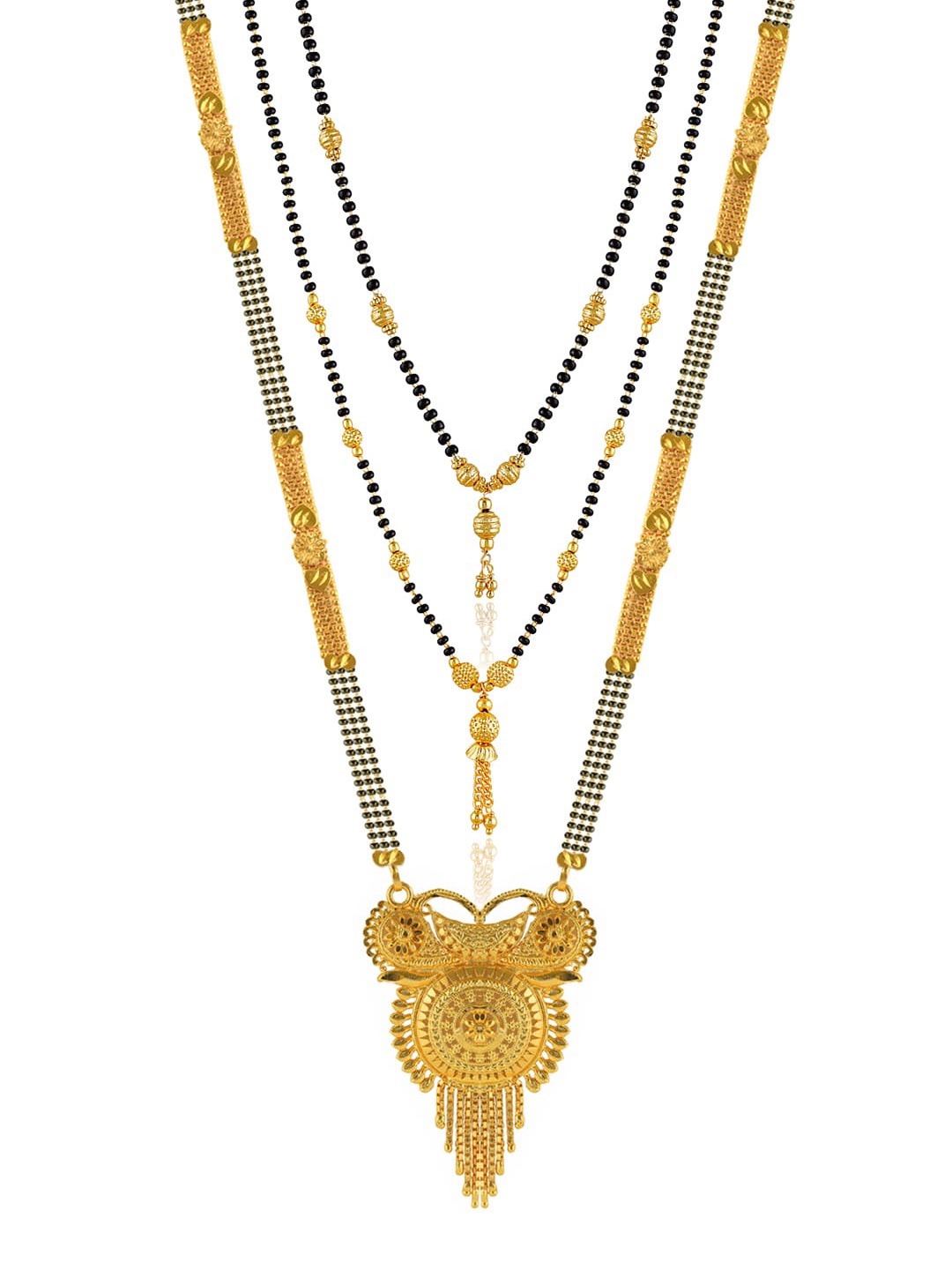 

Brandsoon Set Of 3 Gold-Plated Black & White Beaded Mangalsutra