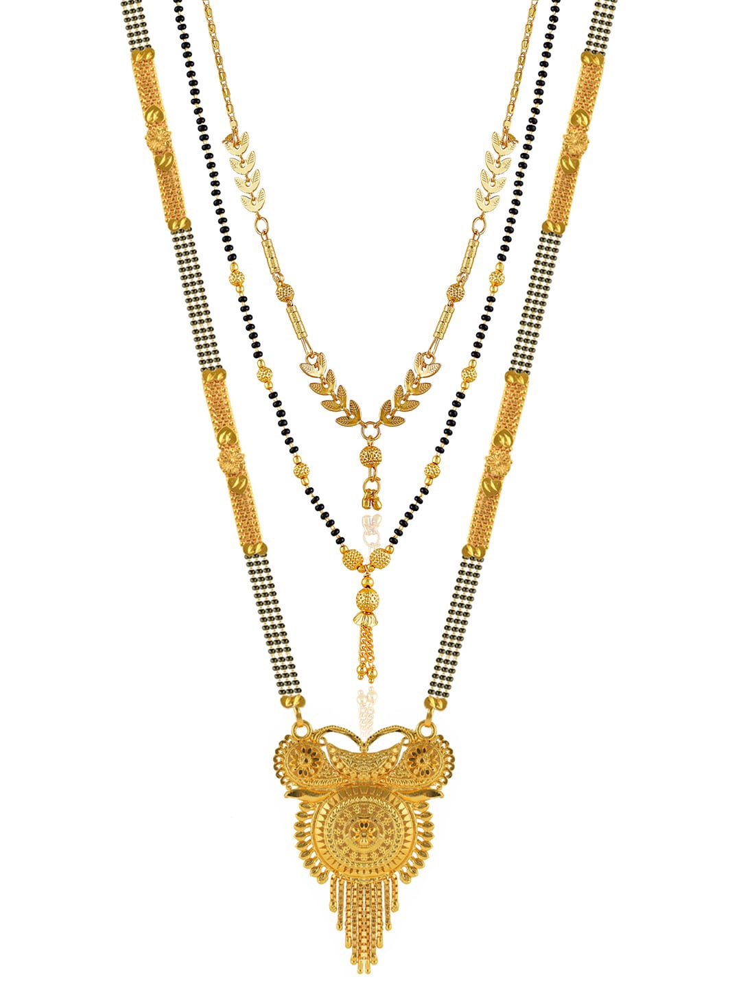 

Brandsoon Set Of 3 Gold-Plated & Black Beaded Mangalsutra