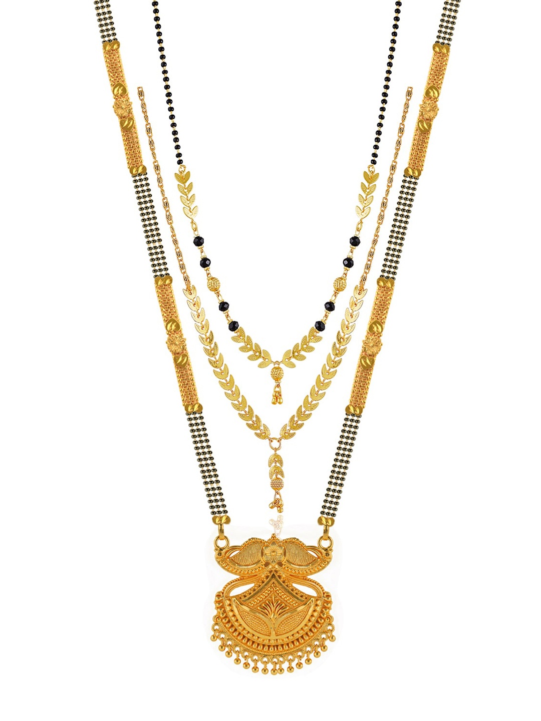 

Brandsoon Set Of 3 Gold-Plated Black & White Beaded Mangalsutra