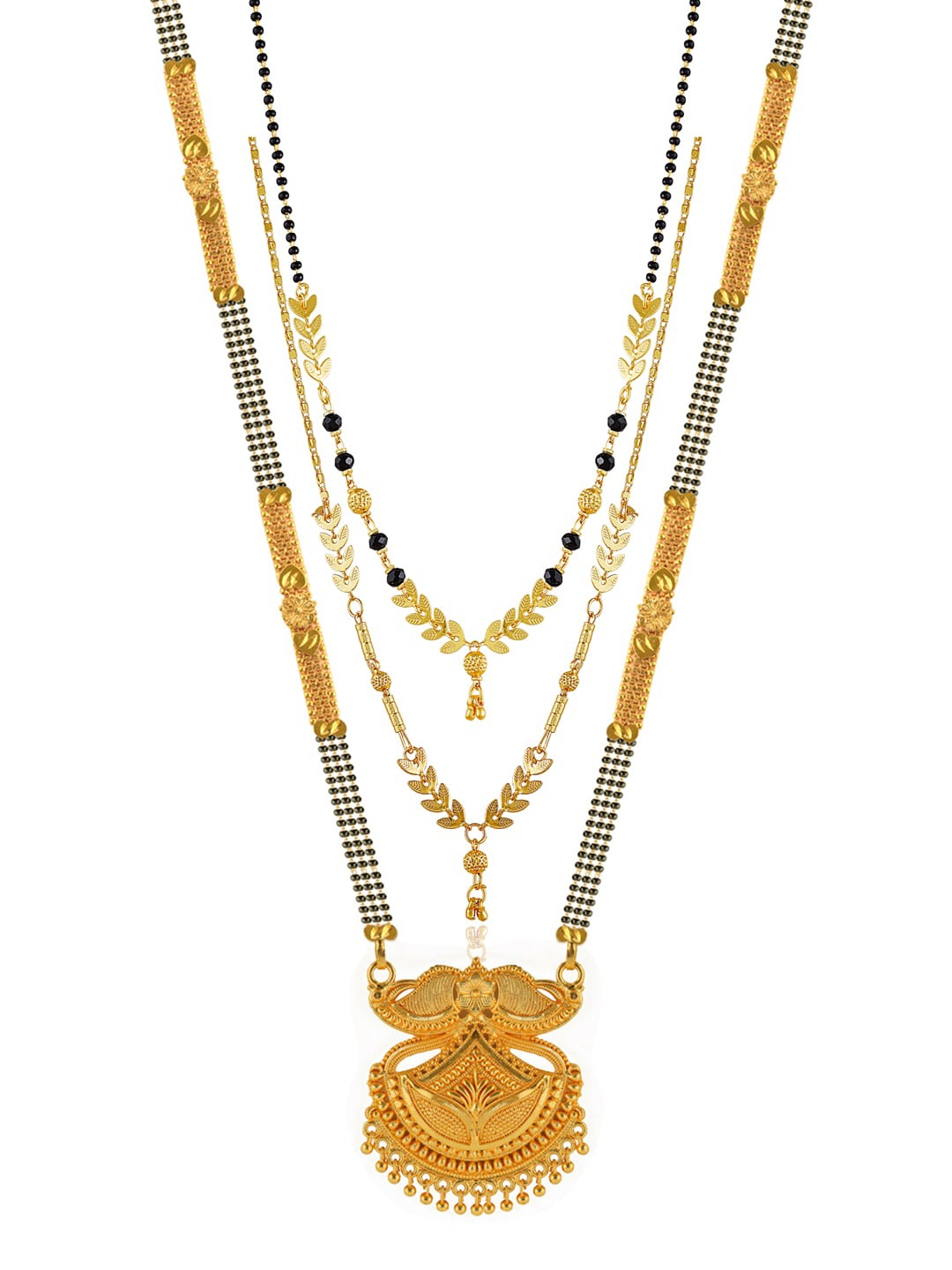 

Brandsoon Set Of 3 Gold-Plated & Black Beaded Mangalsutra