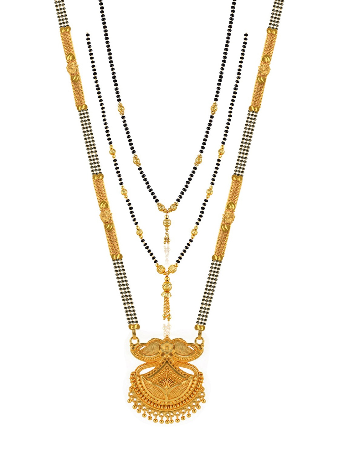 

Brandsoon Set Of 3 Gold-Plated Black Beaded Mangalsutra Set