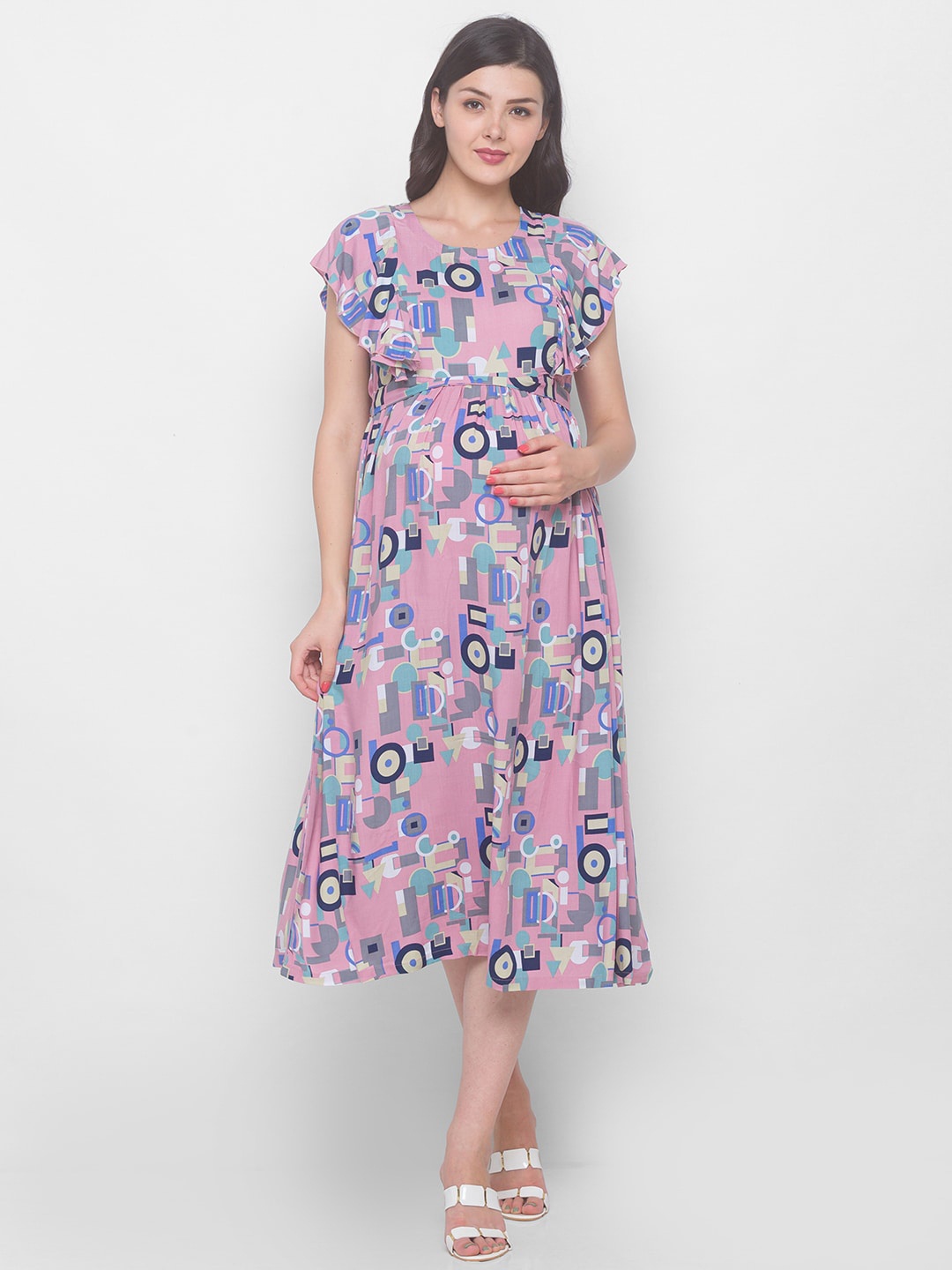 

AV2 Pink Floral Maternity Midi Dress