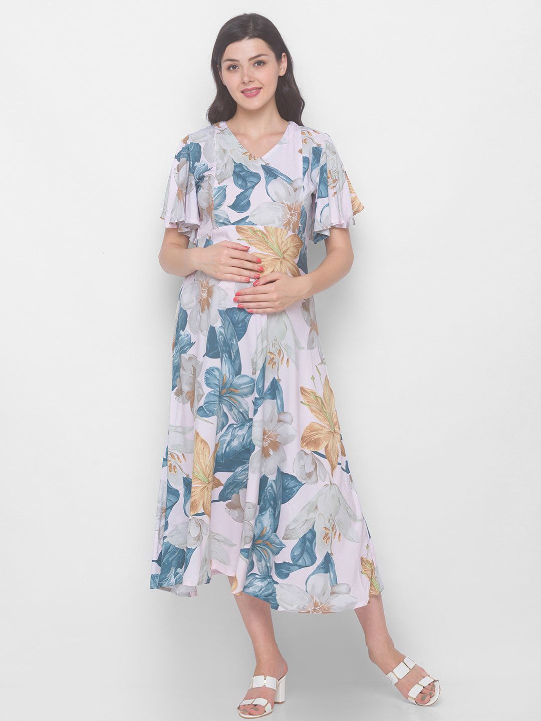 

AV2 Pink Floral Maternity Midi Dress