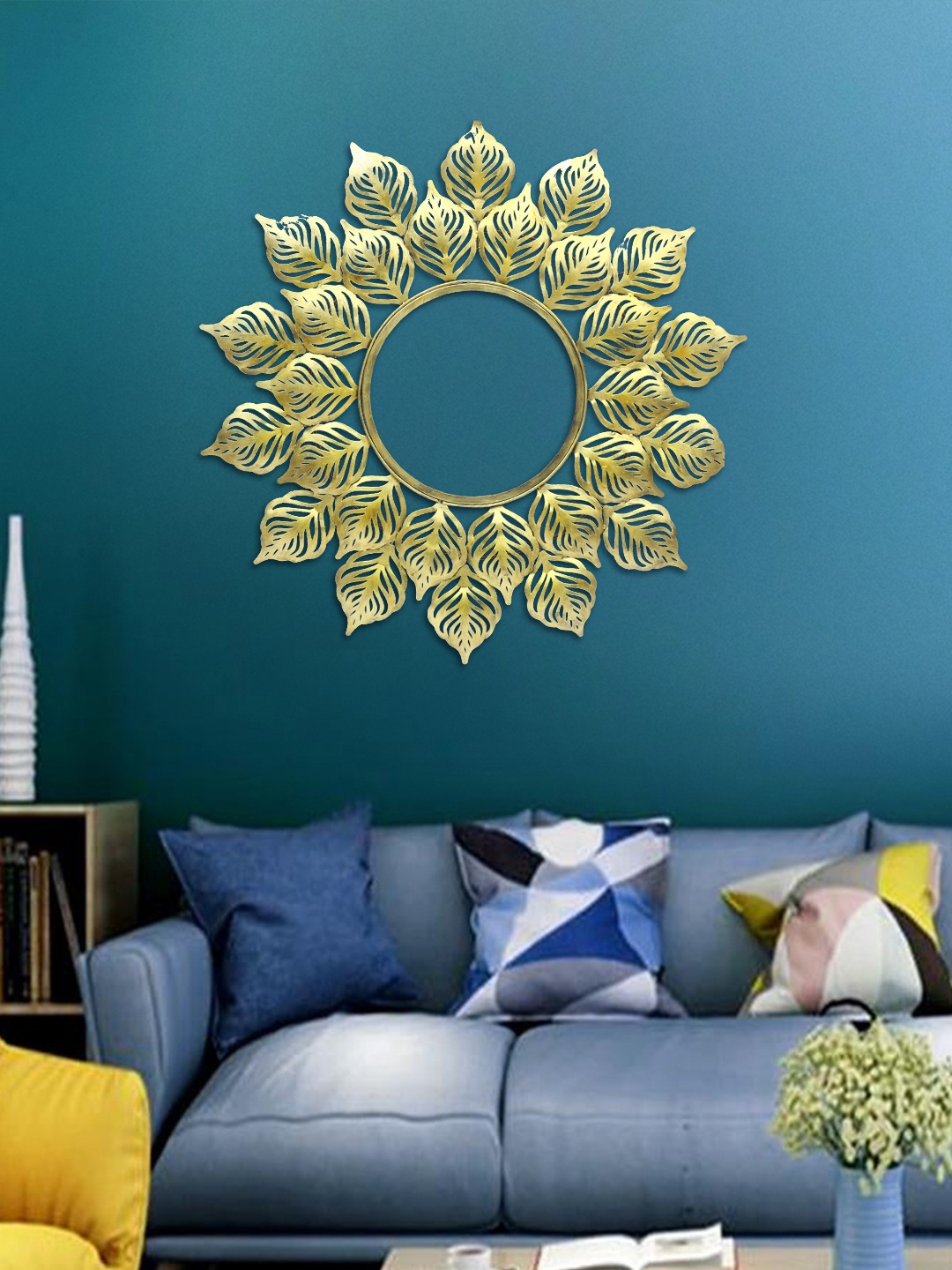 

Aapno Rajasthan Gold-Toned Round Petals Wall Mirror