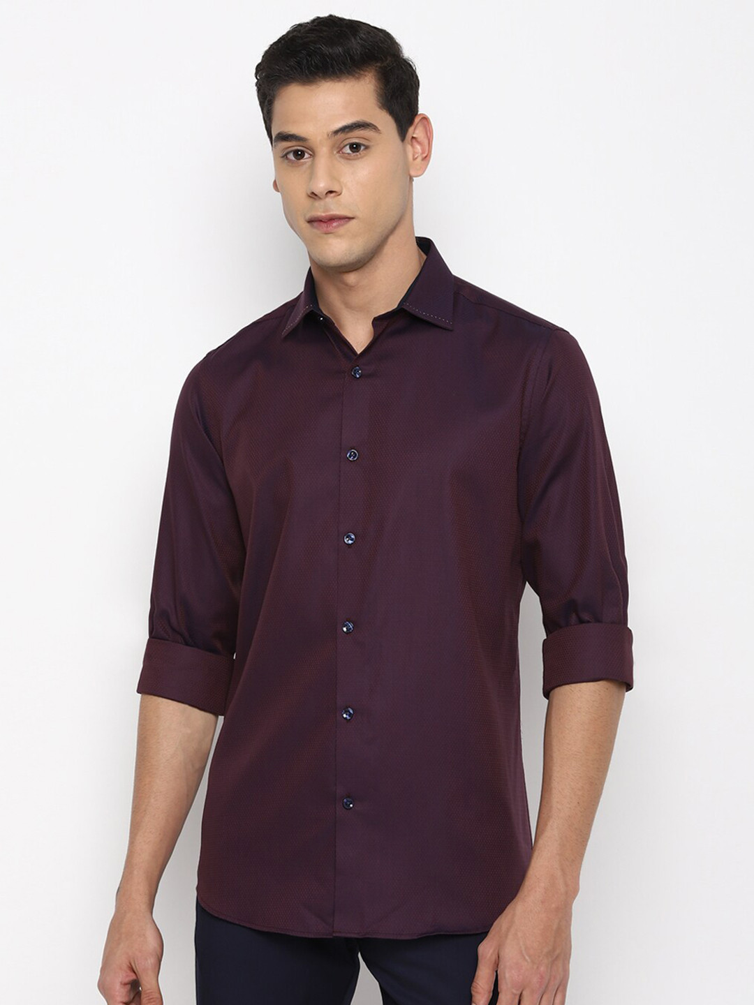 

Allen Solly Men Purple Slim Fit Pure Cotton Casual Shirt