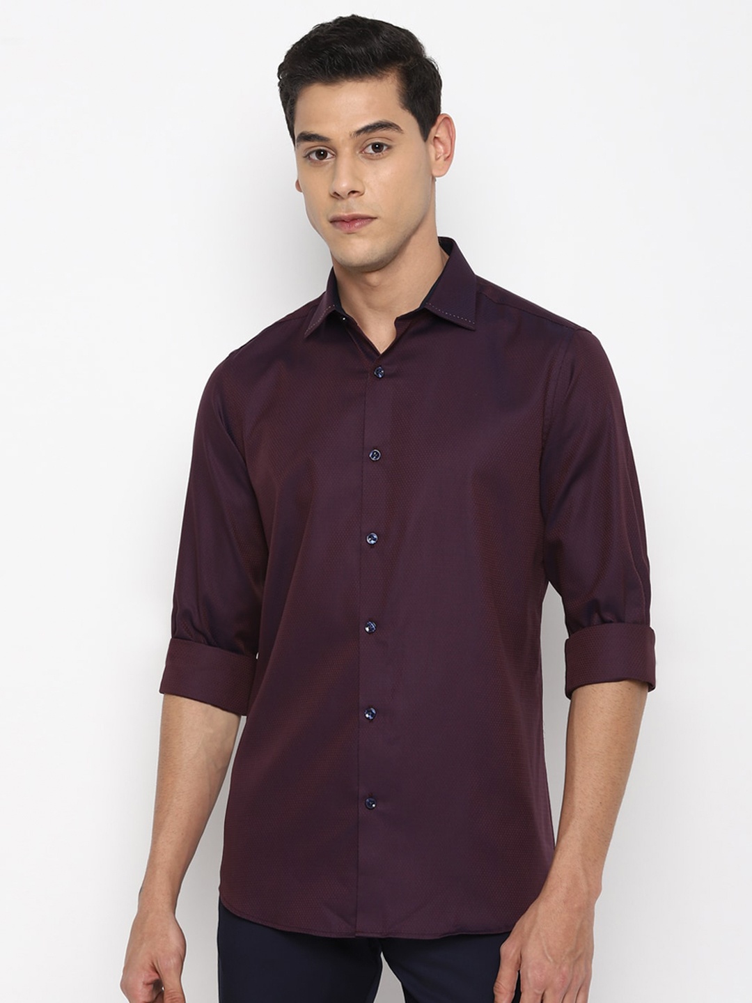 

Allen Solly Men Purple Slim Fit Pure Cotton Casual Shirt