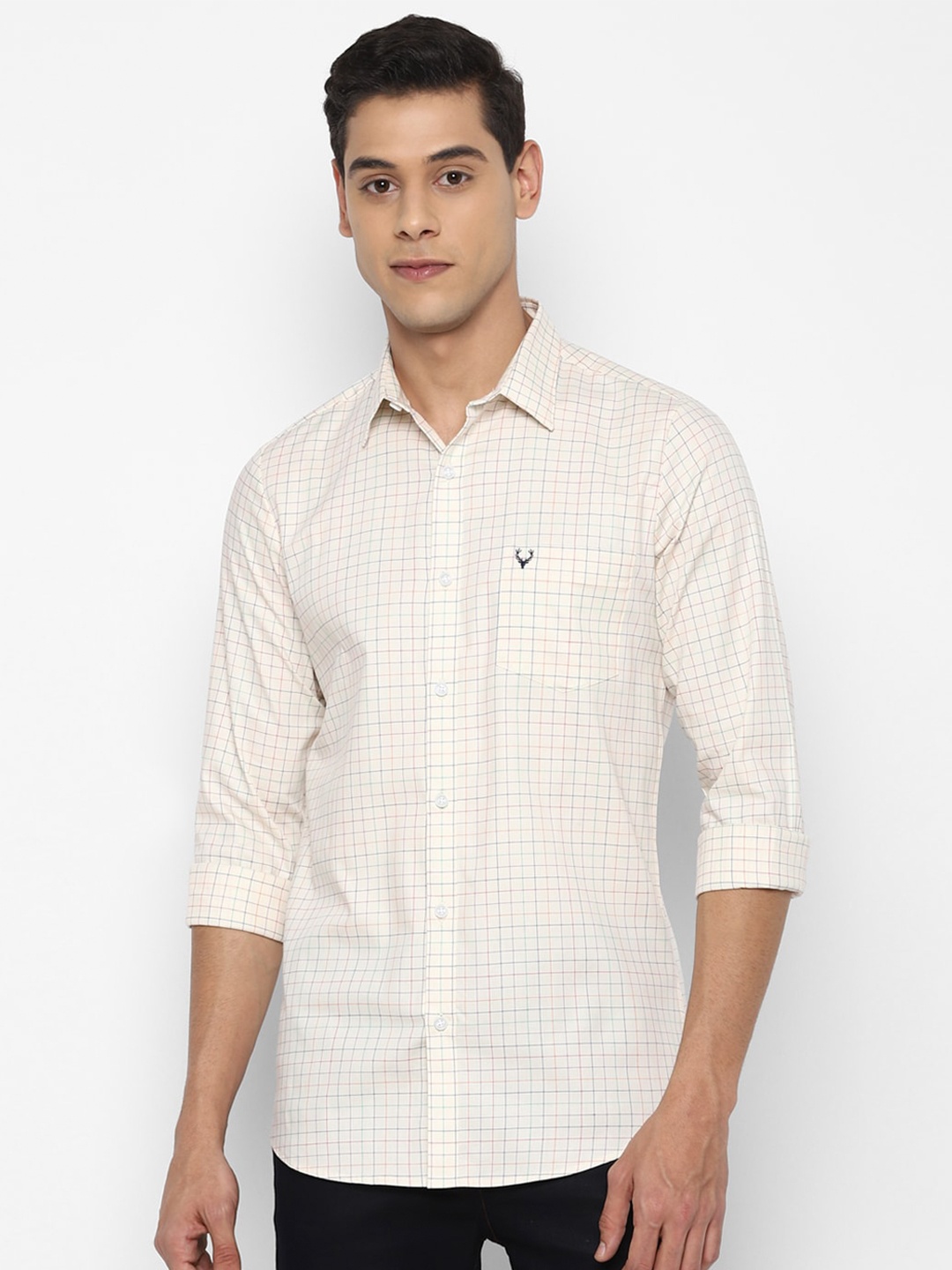 

Allen Solly Men Cream-Coloured Slim Fit Grid Tattersall Checks Checked Casual Shirt