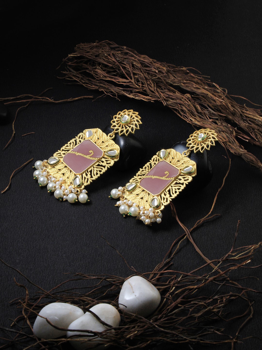 

Adwitiya Collection Gold-Toned Floral Drop Earrings
