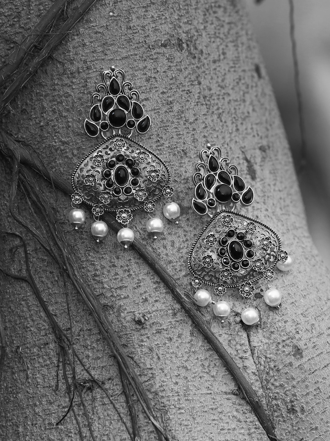 

Adwitiya Collection Black Floral Drop Earrings