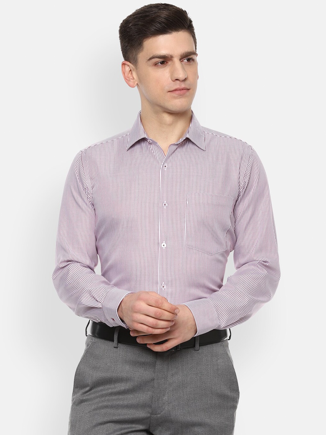 

Van Heusen Men Purple Striped Formal Shirt