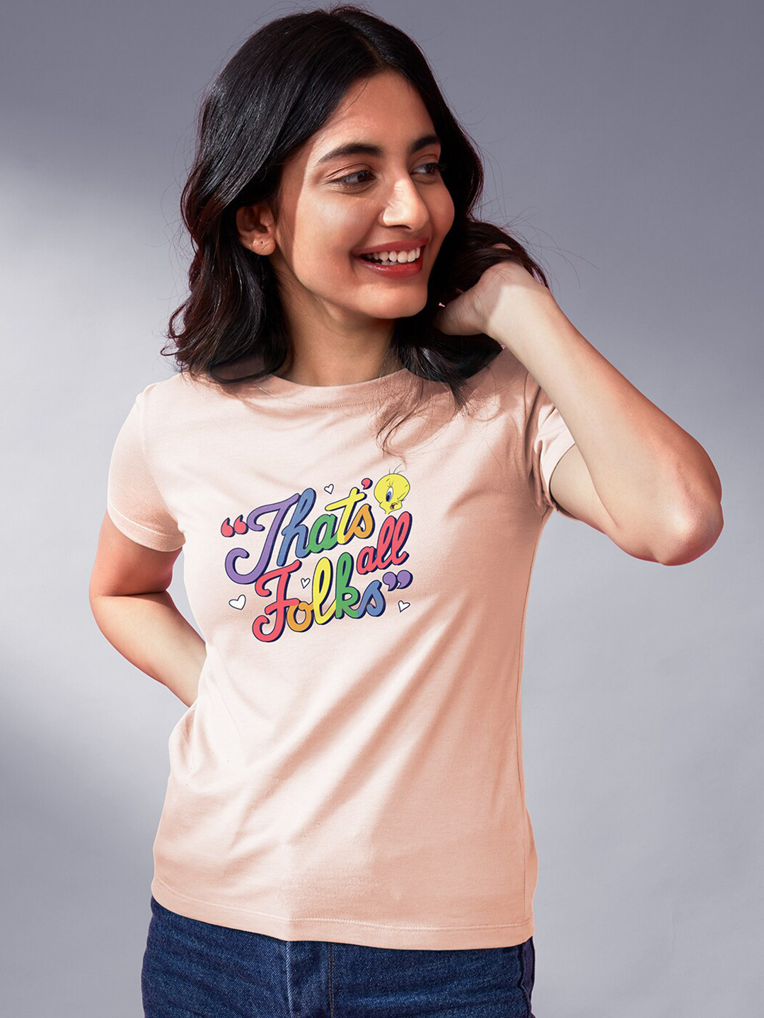 

The Souled Store Women Peach-Coloured Typography Printed T-shirt