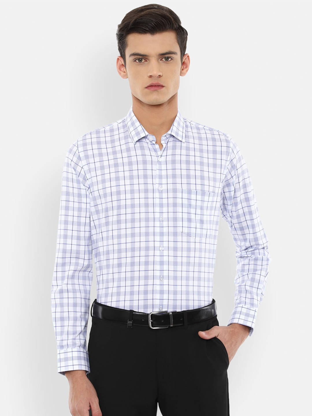 

Van Heusen Men Blue Slim Fit Checked Formal Shirt