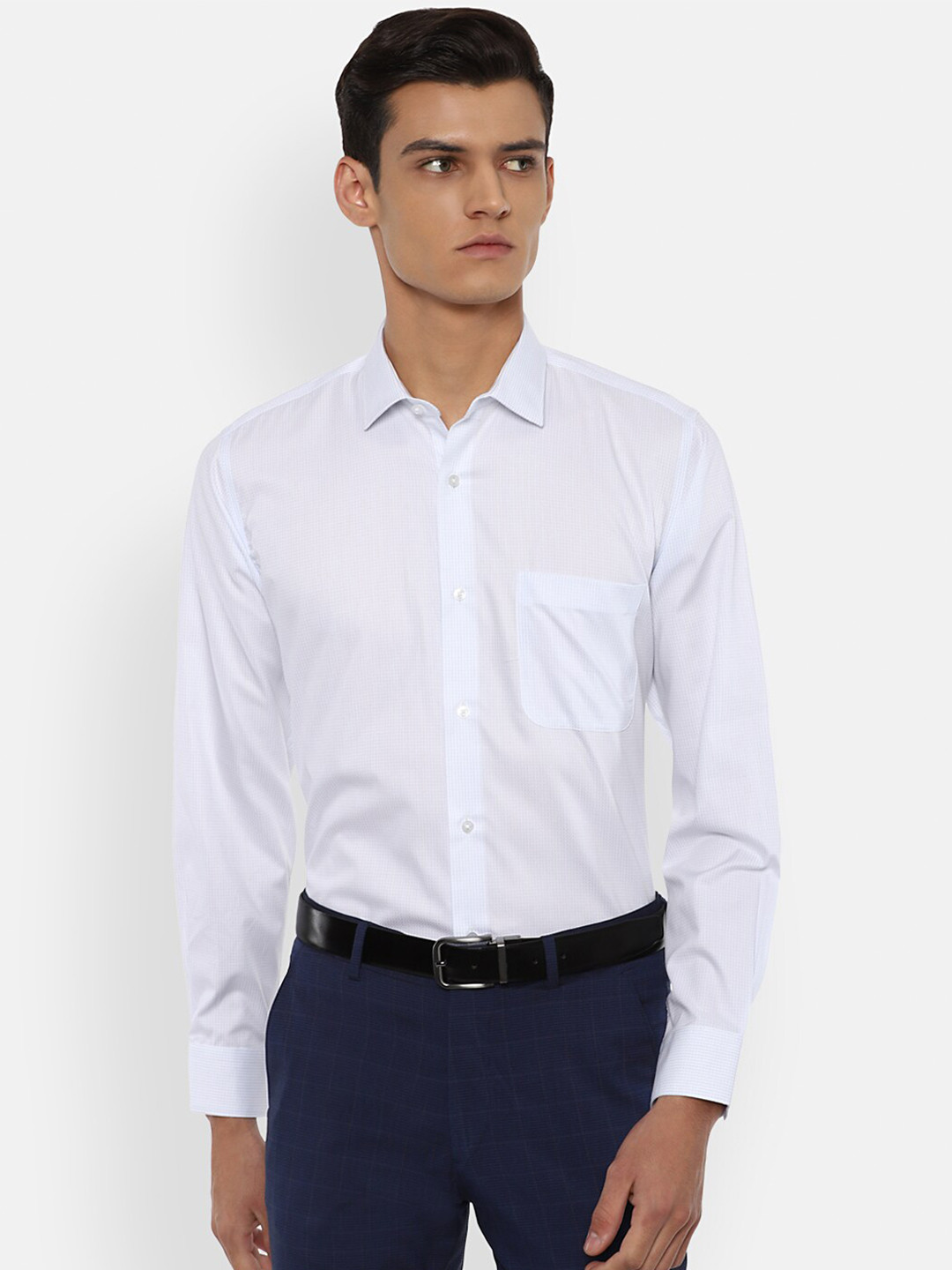 

Van Heusen Men Blue Micro Checks Checked Formal Shirt