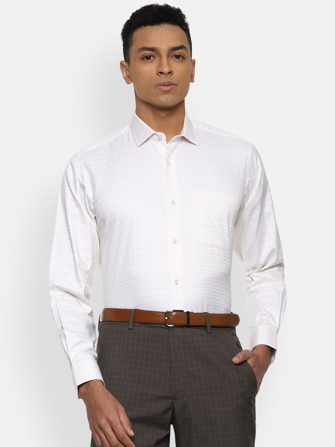 

Van Heusen Men White Grid Tattersall Checks Checked Formal Shirt