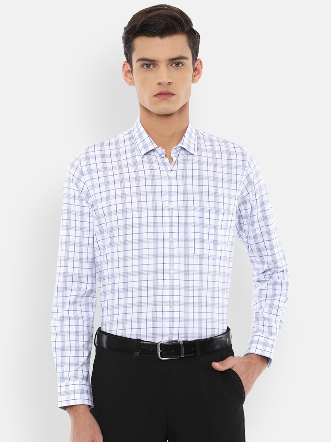 

Van Heusen Men Blue & White Slim Fit Checked Formal Shirt