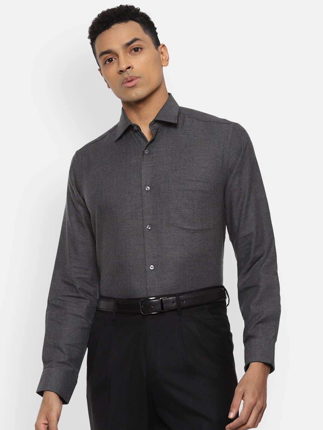 

Van Heusen Men Grey Textured Pure Cotton Formal Shirt