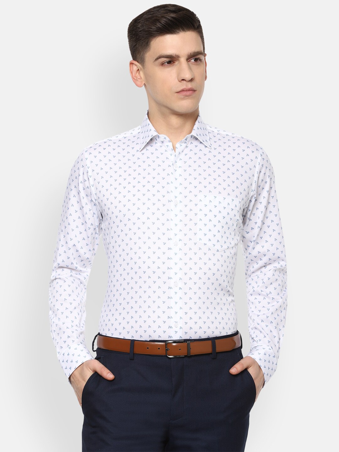 

Van Heusen Men White & Blue Micro Ditsy Printed Pure Cotton Formal Shirt