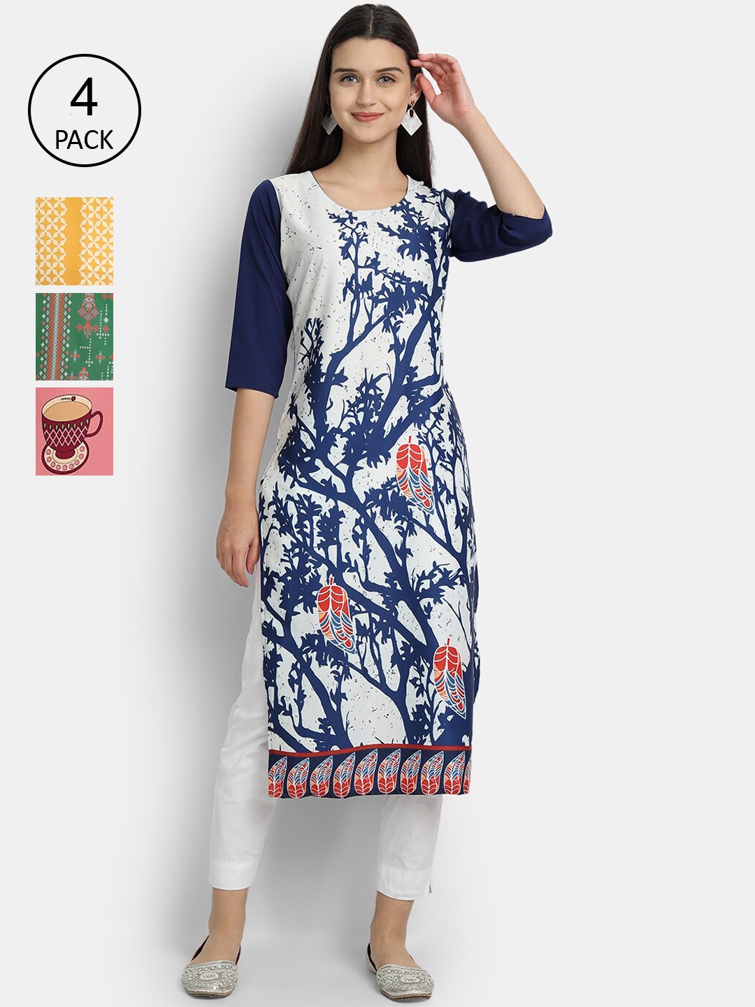 

7Threads Women Pack Of 4 Digital Print Straight Crepe Kurta, Multi