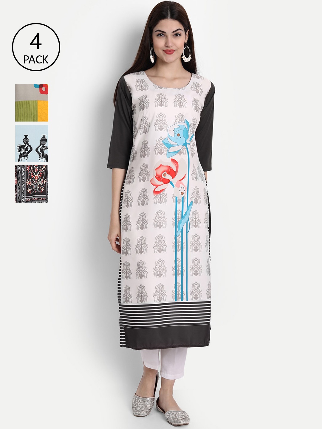 

7Threads Women Pack Of 4 Kurtas, White