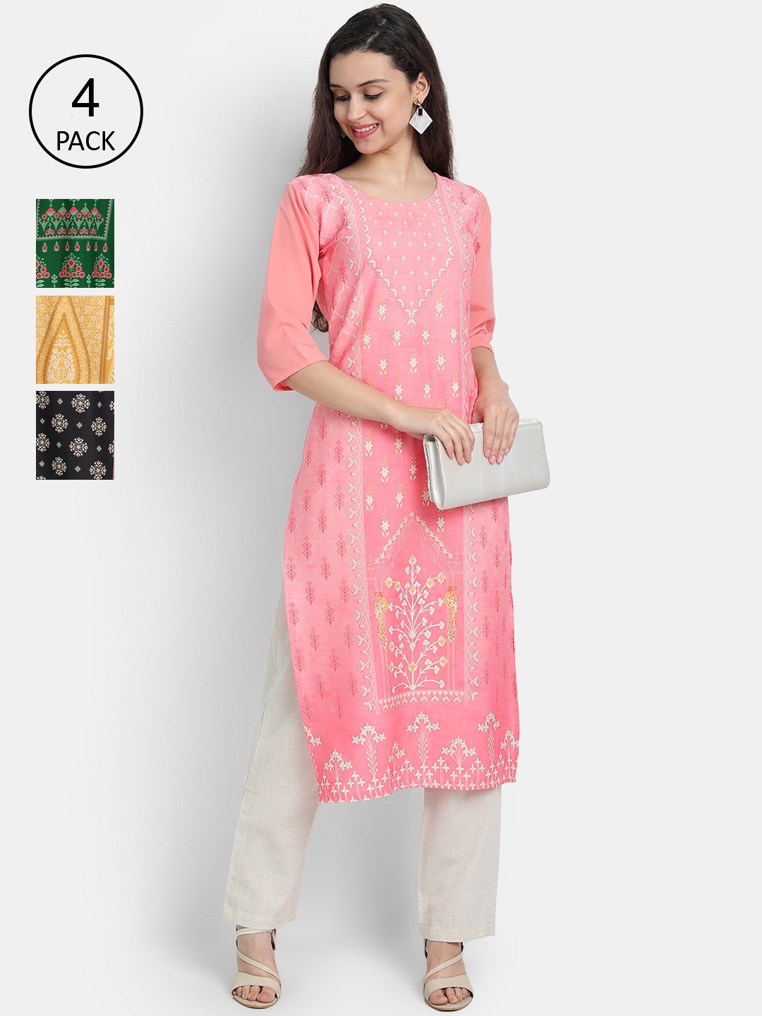 

7Threads Women Pack Of 4 Kurtas, Pink