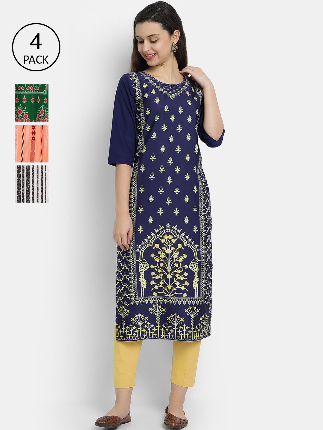 

7Threads Women Pack Of 4 Kurtas, Blue