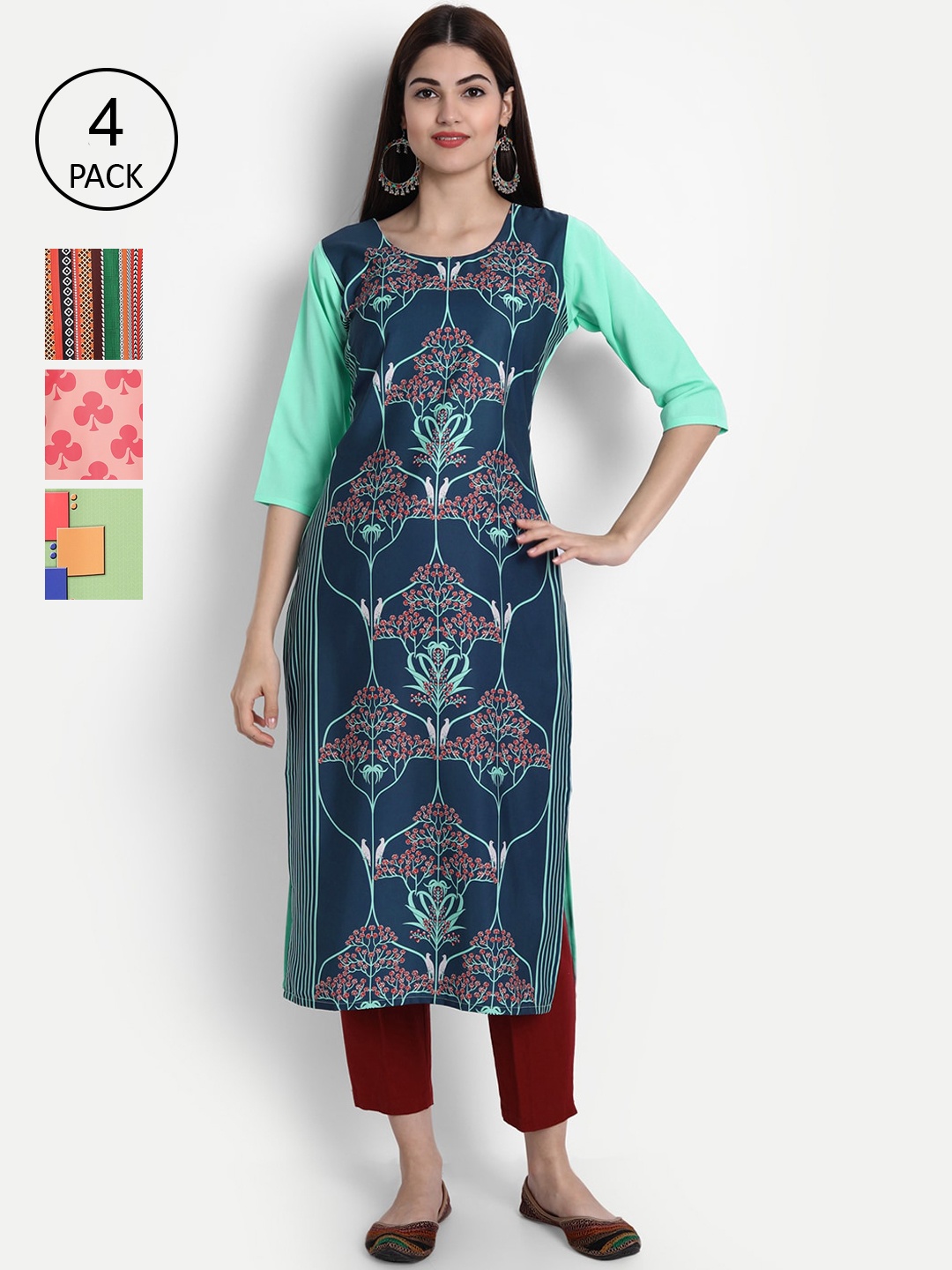 

7Threads Women Pack Of 4 Kurtas, Blue