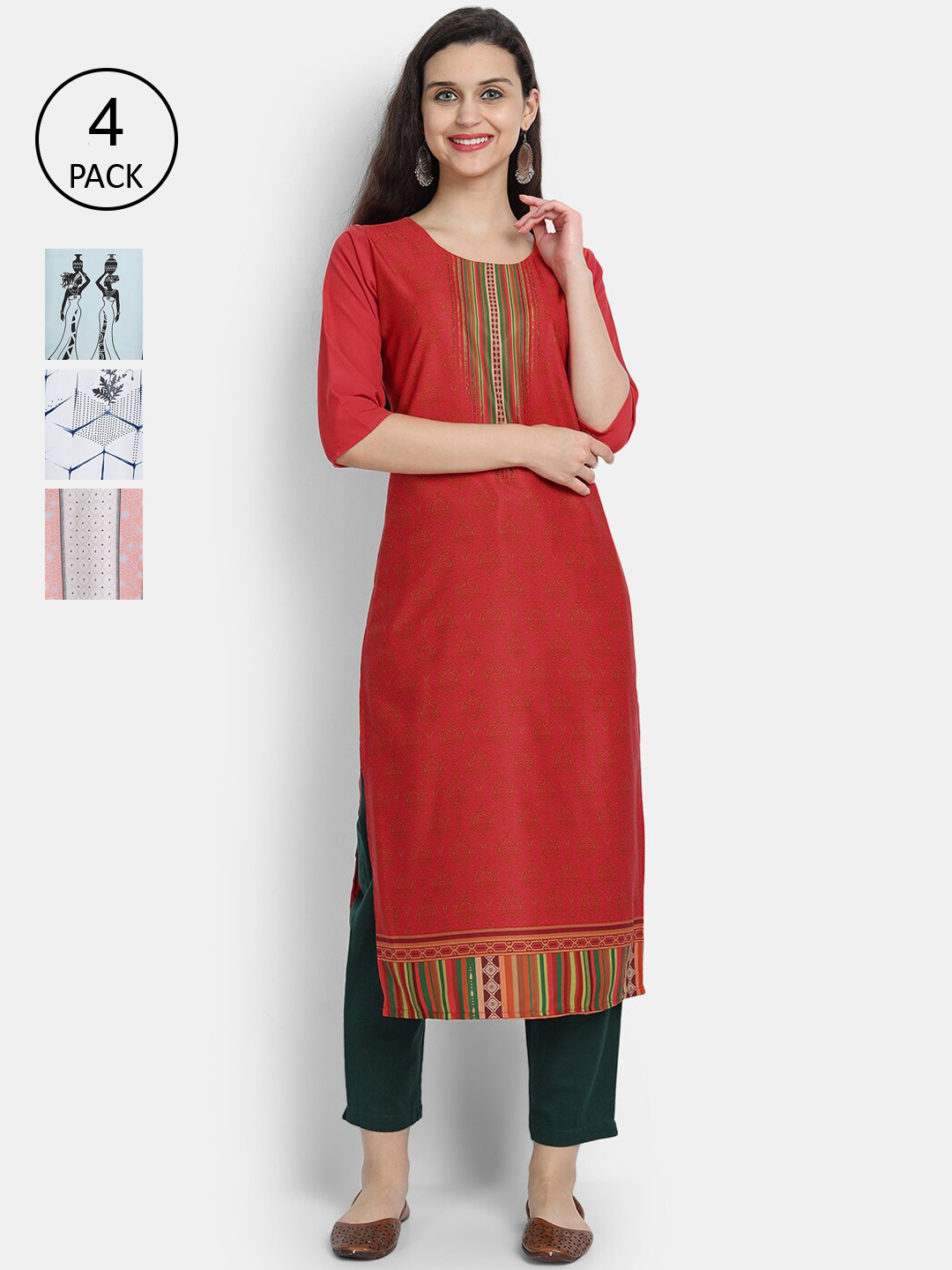

7Threads Women Pack Of 4 Kurtas, Pink
