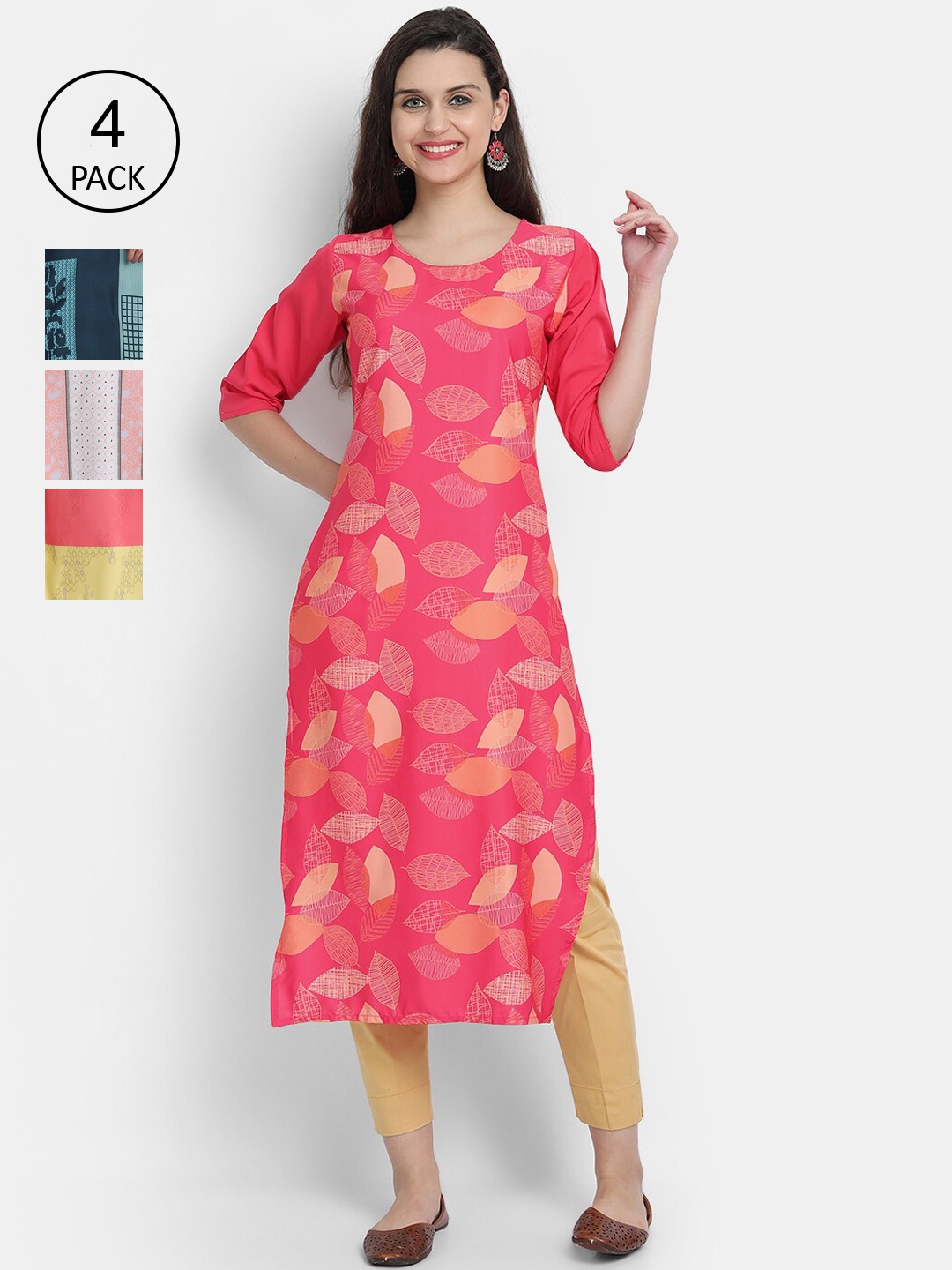 

7Threads Women Pack Of 4 Kurtas, Pink