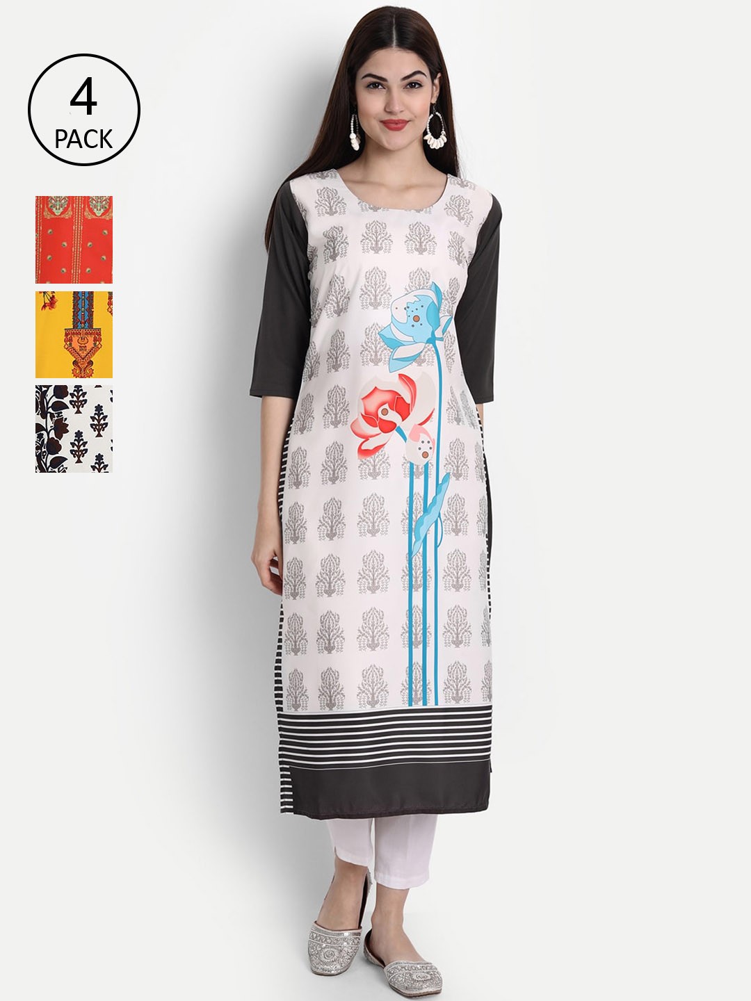 

7Threads Women Pack Of 4 Kurtas, White