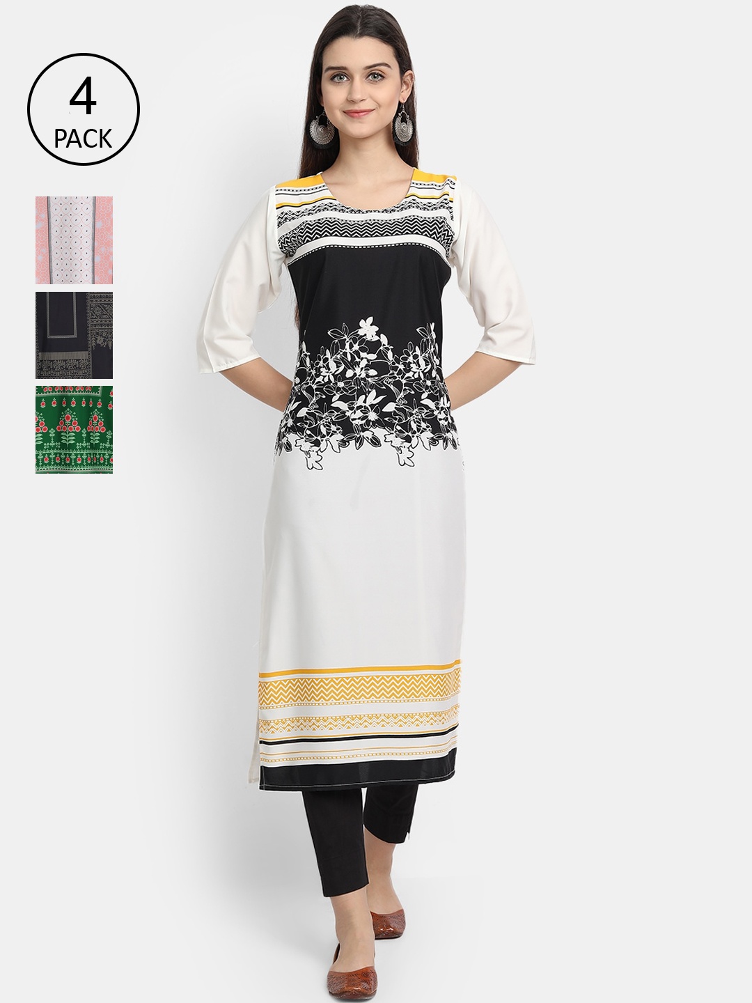 

7Threads Women Pack Of 4 Kurtas, White