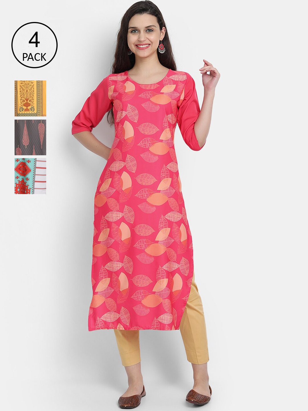 

7Threads Women Pack Of 4 Kurtas, Pink