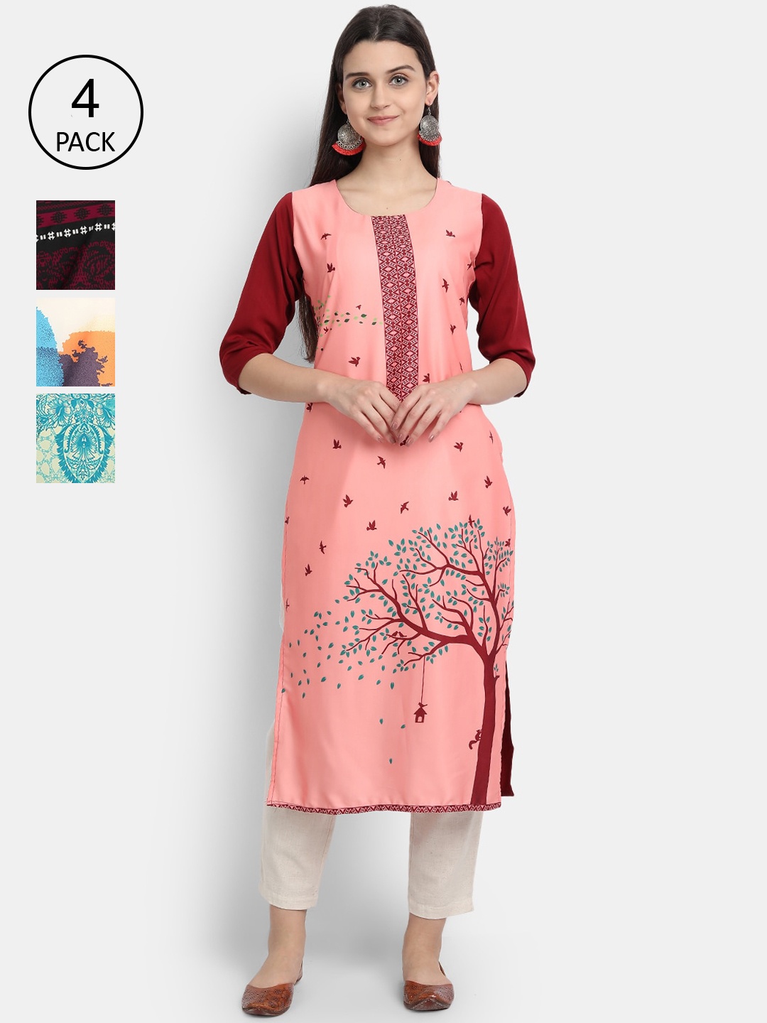 

7Threads Women Pack Of 4 Kurtas, Pink