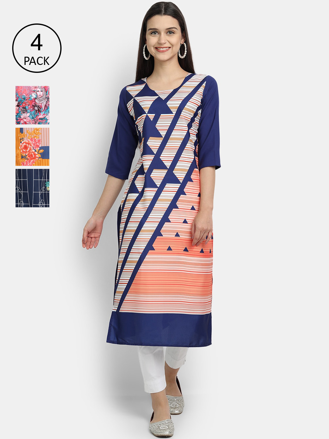 

7Threads Women Pack Of 4 Kurtas, Blue