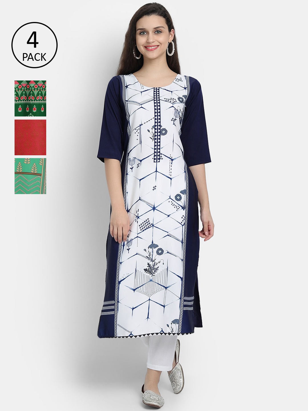 

7Threads Women Pack Of 4 Digital Print Straight Crepe Kurta, Multi